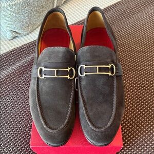 Carolina Herrera Dark Brown Suede Loafers with Gold Detail